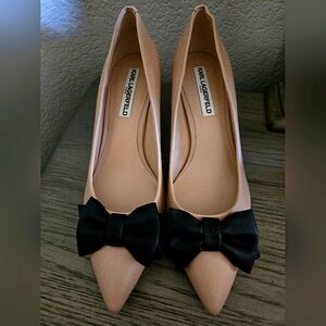 Karl Lagerfeld Paris Nude Kitten Pumps With Black Bow